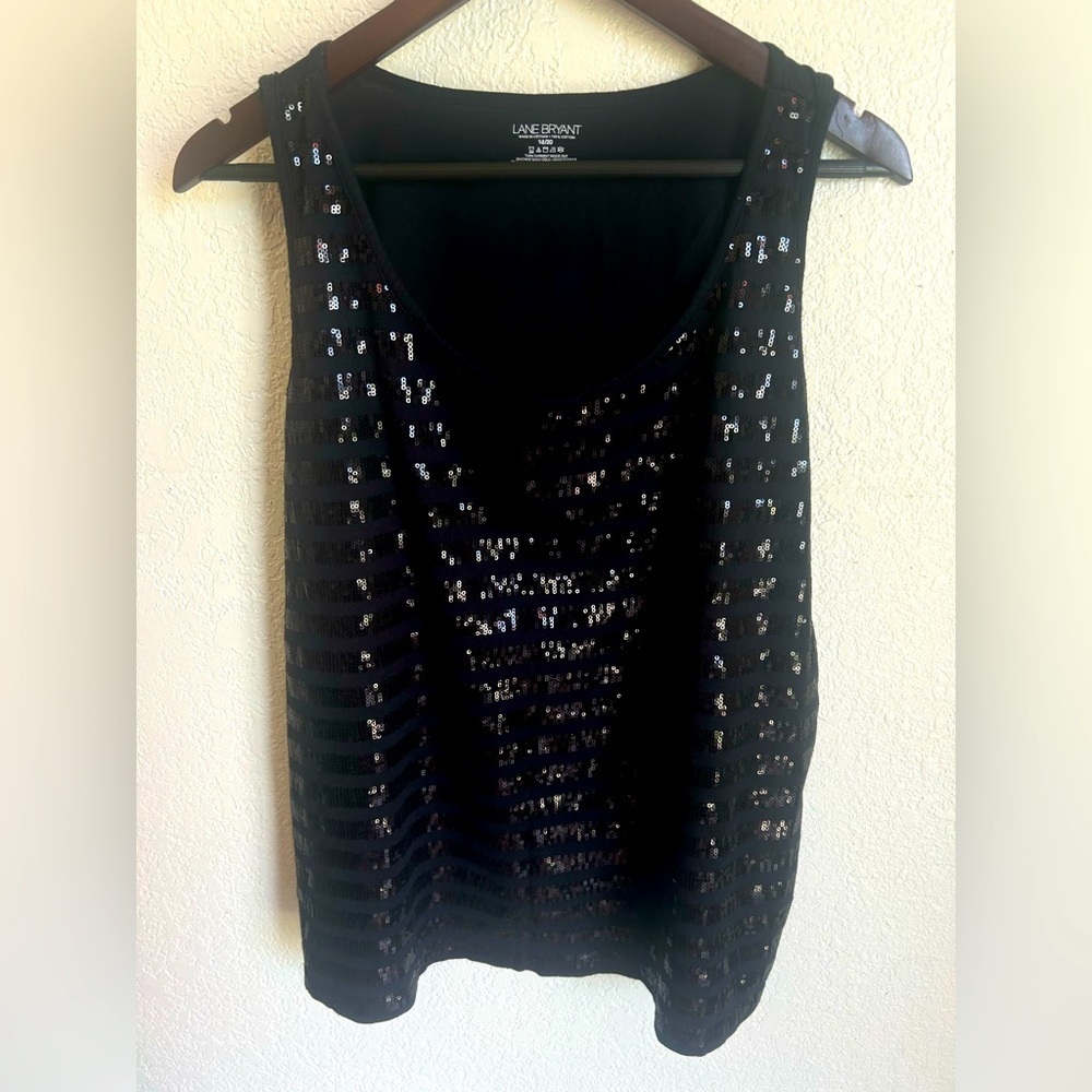 Lane Bryant Black Sequin Striped Tank Size 18/20 (2XL)